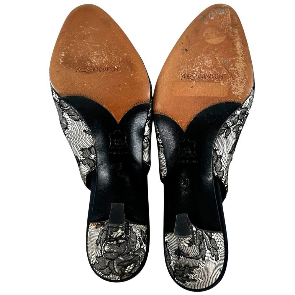 Vintage YSL Black Lace Slingback Pumps Size 7.5 Yves St Laurent - Picture 11 of 12